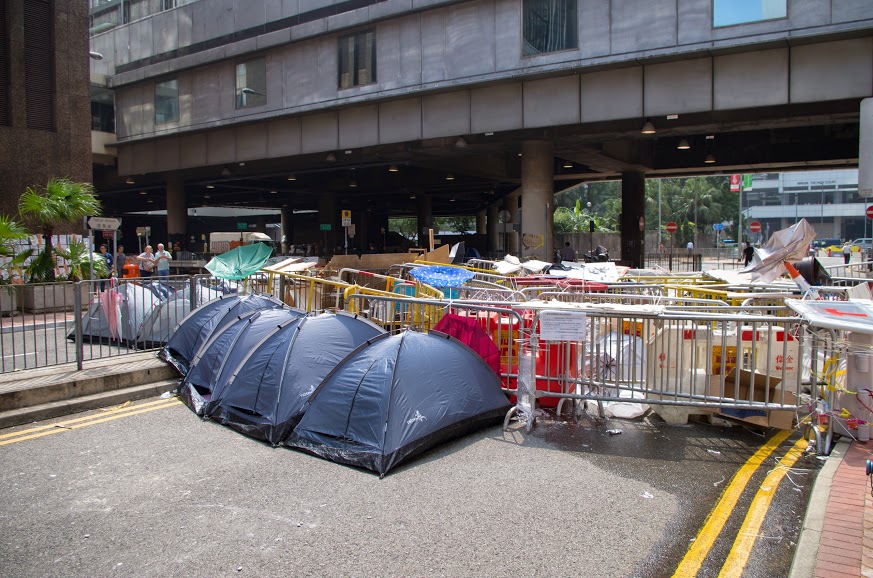 Police Barricades with Tents in front