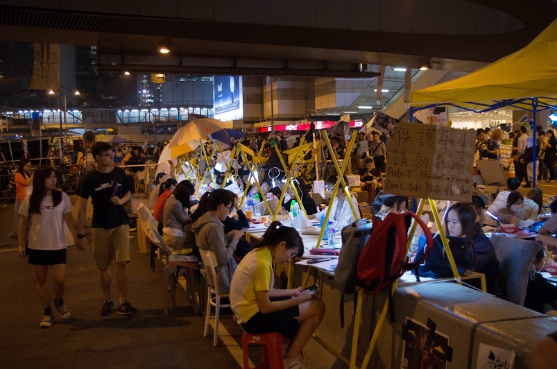 line of students studying